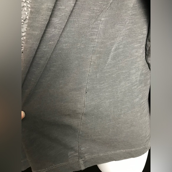 LUCKY BRAND Embroidered Top Shirt Peasant Blouse Pleated Gray Slub Boho 3/4 Slv - Picture 6 of 10